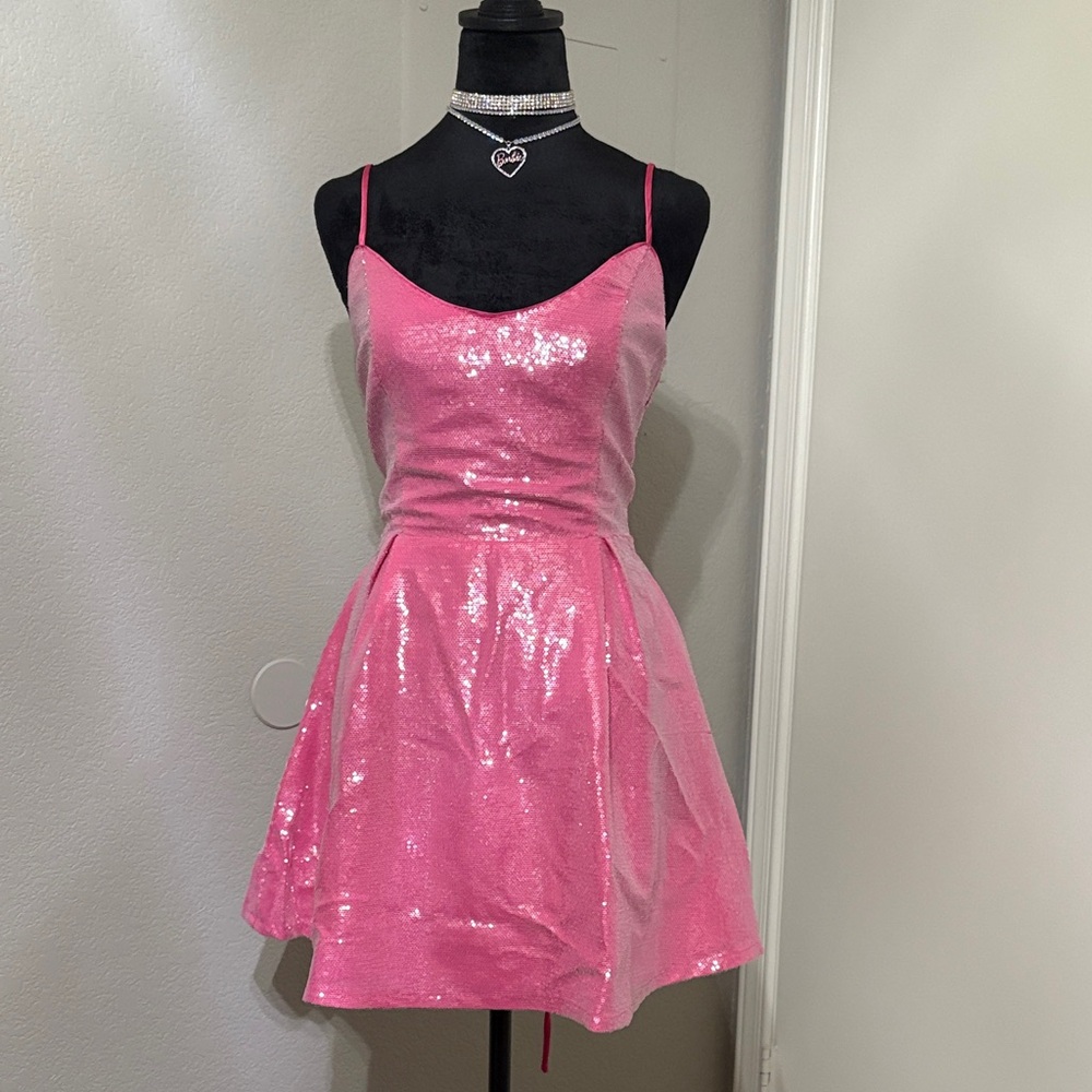 Fashion Nova Shimmering Pink Midi Dress